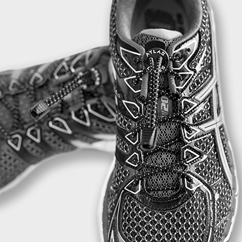 Atlas Laces 3-PACK – Elastische Schnürsenkel m. Schnellschnürsystem – Die perfekten Schuhbänder & Schnellverschluss für Marathon und Triathlon Athleten, Kinder, Senioren, etc. (3 Paar – Schwarz) - 3