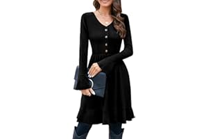 ULTRANICE Strickkleid Damen Herbstkleid Winterkleid V Ausschnitt Pulloverkleid mit Deko Knopf Herbst Winter Kleider