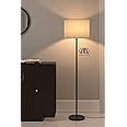 Divine Trends Floor Lamp Standing Modern Black Polished 5Ft Height Off White Lamp Shade - Led Bulb Included (Drum Shade)