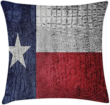 juchenjixie Western Throw Pillow Cushion Cover, Texas State Flag Painted on Crocodile Snake Skin Patriotic Emblem Image, Decorative Square Accent Pillow Case, 18X18 Inches, Ruby Dark Blue White