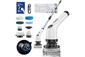 Roujune Elektrische Reinigungsbürste, 7 in 1 Electric Cleaning Brush mit Austauschbaren Bohrbürstenköpfen, Elektrischer Wischmopp, Elektrische Putzbürste mit Verstellbarem Griff für Bad,Küche,Fußboden