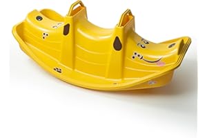 TOTS WORLD Little Explorers Yellow Trio Seesaw Rocker | 3 Child Teeter Totter with Dog Sticker | Balance & Sensory Development Toy | Rocking Animal, Indoor & Outdoor Use | Boys & Girls