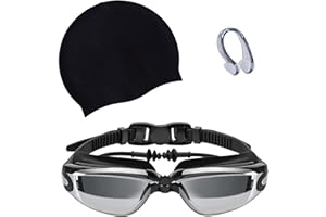 Luchai Lunettes de Natation, Lunettes Piscine Adulte Homme Femme avec Bonnet de Natation, Bouchon d'oreille et Pince-nez, Protection UV Sangle Réglable et Anti-brouillard