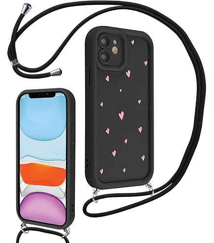 Phoona Funda Con Cuerda Para Apple IPhone 13 Mini 5,4", TPU Suave Rosa Claro Silicona Carcasa Con Colgante Ajustable Collar Correa De Cuello Cadena Cordón Cover Case Para IPhone 13 Mini