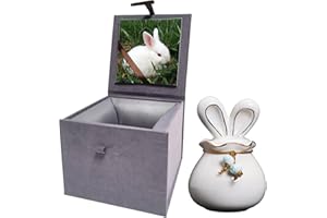 UMBERDOM Ceramic Pet Urn for Ashes, Rabbit Urn Handicrafted Ashes Keepsake Memorial Gift, Ashes Holder with Photo Display Box for Small Pets (White, S Size, Rabbit)