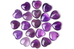GUJOXILA 20pcs Amethyst Heart Healing Crystals Gemstones Amethyst Crystal Gifts for Women Bulk Reiki Love Energy Balancing Pocket Spiritual Divination Meditation Gem Stones