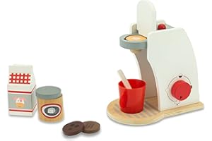 Teorema Giocattoli- Set Giocattolo per preparare Macchina del caffè in Legno, cialde, Latte e Zucchero, Colore Bianco e Rosso, 40598