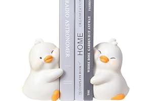DENO 2 Pcs Cute Duck Bookends,Resin Animal Statue Bookend Stand,cute Duck Animal Design,Duck Hug Bookends For Bookshelves Home Decoration For Book Lovers
