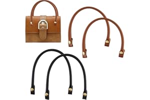 alwaiiz 4 Stück Taschenhenkel Leder, Henkel für Taschen, Druckknopf Taschengriffe, Geeignet für Selbstgemachte Handgefertigte Taschen Oder als Ersatzriemen für Alte Taschen(Braun,Schwarz)