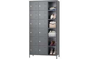 SUPEER Armadio in metallo con 18 scomparti, in metallo con prese d'aria per dipendenti, palestra, scuola, ufficio (grigio scuro)