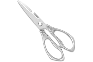 DGSLWH 1 Szt Nożyczki ze Stali Nierdzewnej, Wielofunkcyjne Nożyczki Kuchenne z Przecinakiem do Kości, Otwieraczem do Butelek, Noże rybne, Łupaczem do Orzechów – Antypoślizgowa Rękojeść (Srebrny, 23.5cm)