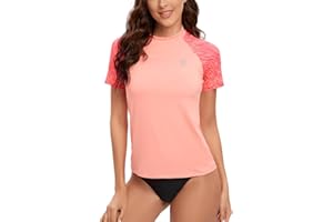 HUGE SPORTS Ladies Rash Vest Women Short Sleeve Quick Dry Surf Swim Rash Guard Shirt Workout Activewear Top