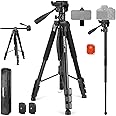 NEEWER Basic 74" Video Tripod Monopod w/ 3 Way Pan Tilt Head & Remote, Overhead Mount w/Horizontal Central Axis, Holder for DSLR, Telescope, Projector, Max Load 17.6lb, TP05
