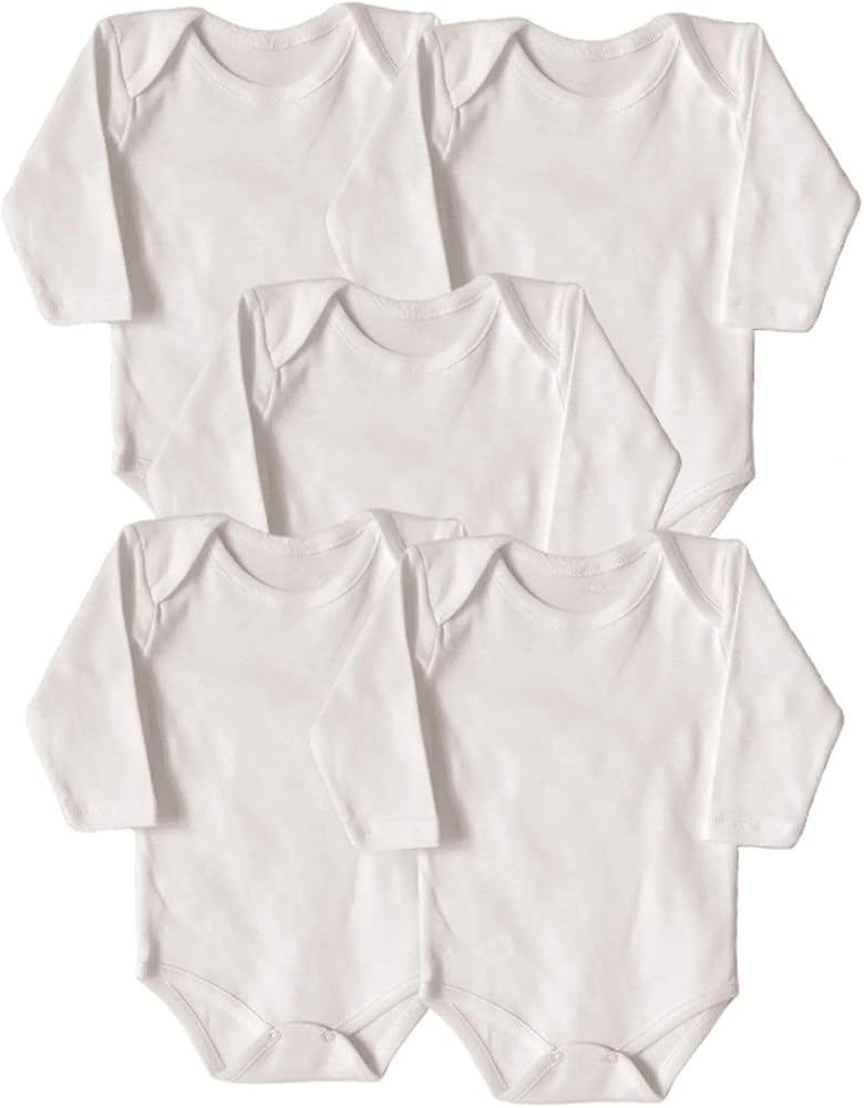 %100 Pamuklu Interlok Beyaz Uzun Kol 5'li Basic Bebek Badi Body Zıbın Set