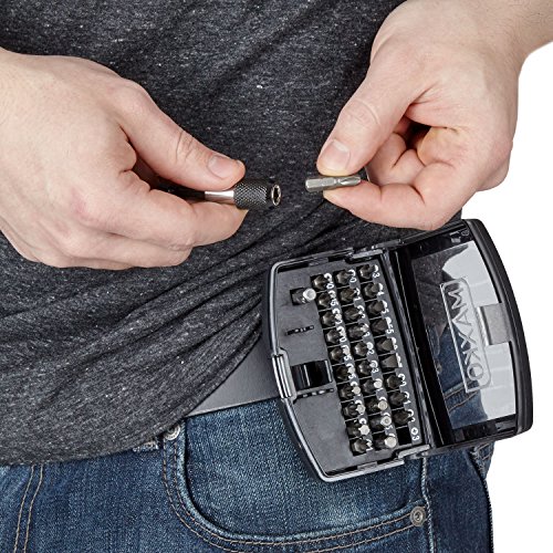 MAXKO Bit-Set, 32-Teilig, inklusive Bithalter und Adapter Vierkant auf Sechskant, für Heimwerker und Akku-Schrauber – 6 x Schlitz: 3 / 4 / 5 / 5,5 / 6 / 7, 8 x Kreuzschlitz: 4 x PH (Phillips): 0 / 1 / 2 / 3 und 4 x PZ (Pozidriv): 0 / 1 / 2 / 3, 6 x Sechskant Innen: 2 / 3 / 4 / 5 / 5.5 / 6, 9 x Torx: 10 / 15 / 20 / 20 / 25 / 25 / 27 / 30 / 40 – mit 2 Jahren Geld-zurück-Garantie - 5