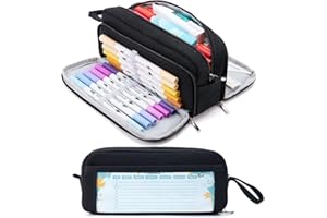 KALIDI Federmäppchen mit 3 Fächer Große Kapazität Mäppchen Federtasche Stiftetasche Pencil Case Bleistifttasche für Schule & Büro (schwarz)