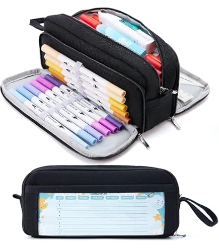 Calish Astuccio, Grande Capacità Astuccio Scuola, Astuccio 3 Scomparti Bambino Astuccio Scuola Media, Ufficio Per Studenti Ragazze Ragazzi (Nero
