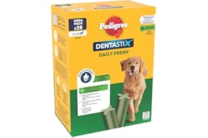 PEDIGREE DENTASTIX Fresh Sticks Dentaires pour Grand Chien +25kg - 112 Bâtonnets (Lot de 4 Boîtes de 28 Friandises) - Hygiène Bucco-Dentaire, Scientifiquement Prouvé, Haleine Fraîche au Quotidien