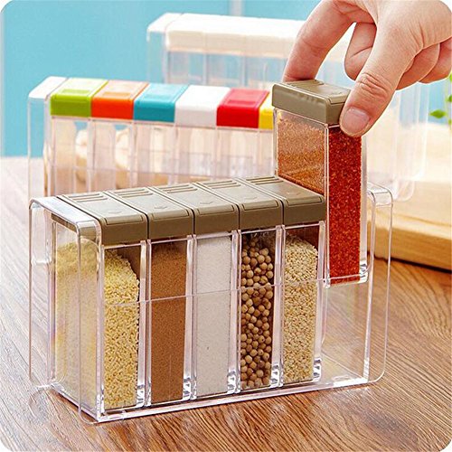 6/Set Spice Shaker Würze Flasche, jar Gewürz Container mit Tablett, klar Würze Rack Gewürzbehälter, Aufbewahrung Rack Küche Zubehör – Multi Farbe