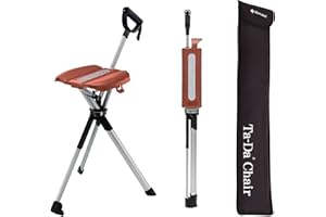 STEP2GOLD Ta-Da Chair Series 2 Bâton de randonnée Portable Pliable avec siège, Canne de Marche avec Chaise, Chaise Pliable, Aluminium léger, Facile à Transporter et à Ranger, antidérapant (86,9 cm)