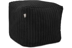 rucomfy Beanbags Corduroy Cube Footstool Bean Bag. Home Decor Accessories for Living Room, Lounge and Bedroom. Modern Furniture Square Pouffe. Machine Washable. 38 x 38 x 38cm (Black)