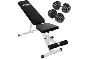 Physionics - Banco de Pesas con Mancuernas ergonómicas 30 kg, (2 de Aprox. 15 kg), Incluye Discos de Pesas; Aprox. 130 x 41 x 127 cm