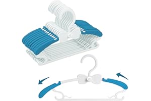 WJWSKI Perchas Bebe, Juego de 20 Perchas Apilables con Ganchos de Mariposa, Plástico & Antideslizantes, Hangers para Ropa de Bebé & Infantiles, Ahorro de Espacio (Azul + Blanco) Duradera