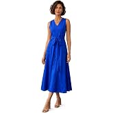 PURVAJA Women's Fit & Flared Midi Length Sleeveless V-Neck Solid Dress