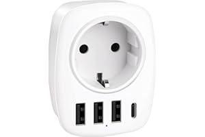 GlamPiece USB Steckdose Mehrfachstecker 5-in-1, Steckdosenadapter mit 3 USB, Typ-C und Schuko Stecker, 4000W Mehrfachsteckdose USB ladegerät mit Kindersicherung, Mehrfach Adapter USB Weiß