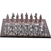 GiftHome B&uuml;y&uuml;k Boy Metal Osmanlı Bizans Satran&ccedil; Takımı Antik ve Sedef Desenli MDF Ahşap Satran&ccedil; Tahtası (37x37 cm.)