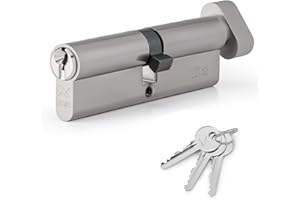 XFORT : Serrure à cylindre européen 50T/50 chromée (100mm), serrure à barillet pour porte européenne avec 3 clés, serrure de porte anti-choc, anti-perçage, anti-crochetage avec clé.