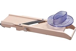 LOUIS TELLIER Benriner - Mandoline Japonaise Premium 64 mm + Poussoir de sécurité 65 mm - ABS + Inox - Tranche Fruits et Légumes et Réalise Frites et Juliennes - 3 Lames Interchangeables