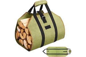 Honeueuen Firewood Carrier Bag Canvas Waxed Large Firewood Log Tote Carrying Indoor Bag, Green