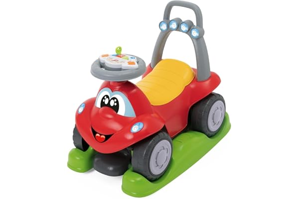 Chicco Porteur Billy Quattro, porteur pour enfants, 4 modes de jeu, fonction balançoire, premiers pas et conduite, module de volant électronique avec lumières et sons, 9-36 mois