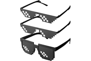 QINREN 3 Pairs Pixel Sunglasses, Men Women Thug Sunglasses Cool Thug Life Glasses Plastic Pixel Sunglasses Mosaic Glasses Funny Sunglasses Photo Props Party Accessories - Black