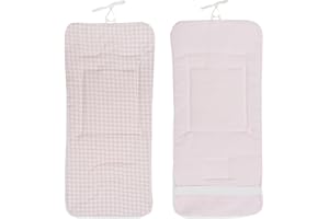 Danielstore Colchoneta Silla Paseo Universal | 80x39cm, 100% algodón | Reversible, transpirable, adaptable, fácil de colocar | Comodidad y protección para bebé (Vichy rosa)