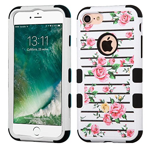 MyBat Cell Phone Case for iPhone 7 - Pink Fresh Roses/Black