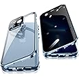 Jonwelsy Anti Peeping Case for iPhone 13 Pro (6.1"), 360 Degree Front and Back Privacy Tempered Glass Cover, Magnetic Adsorption Metal Bumper (Blue)