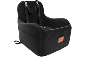 Lealchum Dog Booster Car Seat for Small/Medium Dogs,Puppy Portable Seat for Car with Elevated Cushion,Fully Detachable and Washable Pet Seat with Storage Pockets,Easy to Install (Black, Medium)