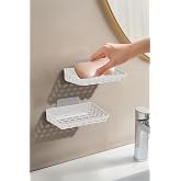 ATA HOME 2'Li Set Yapışkanlı Banyo Sabunluk, Katı Sabun Tutacağı, Lavabo Mutfak Katı Sabunluk S&uuml;ngerlik Siyah Beyaz
