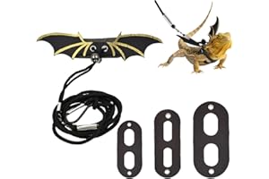 LZZEM Bearded Dragon Leash Harness 3 Sizes Reptile Leather Harness Bearded Dragon Rope with Bat Wings Adjustable Reptiles Animals Harness for Small Medium and Large Reptiles Animals (S,M,L）