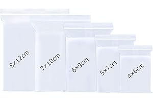 LUCYSTUDIO Sachets Plastique 500PCS Sac en Transparents Refermables 5 Taille Sac de Rangement Scellé Transparent Pochette Zip