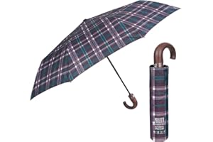 PERLETTI Grand Parapluie Homme Pliant Manche Golf Effet Bois - Ombrelle Monsieur Ultra Léger Motif Rayé - Parapluie Garçon Ouverture Fermeture Automatique Résistant - Diamètre 104 cm