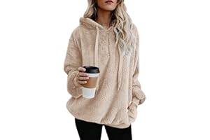 HORMTAER Hoodie Damen Oversize Teddy Pullover Teddyjacke Pulli Teddy Fleece Sweatshirt Kapuzenpullover Fleecejacke Kapuzenpulli Warm Langarm Lose Winter Tops Oberteile Casual mit Tasche