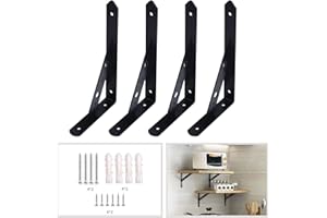CHONGCIN 4 Packs equerre etagere murale,250mm equerre metal charge lourde,Noir support etagere murale de Triangulaires,equerre fixation murale de 90 Degrés,équerre étagère Industrielle Pour Cuisine
