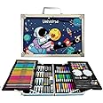 UOXOO 145-Piece Art Supplies Set for Kids, 2 Layers Drawing Supplies for Kids Boys Girls Ages 8 9 10 11 12, Portable Aluminum Case Art Kit, Great Gift for Teens Adult Beginner and Artists (blue space)