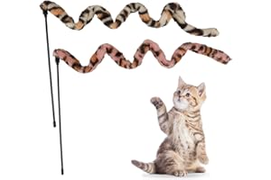 Jeffdad Confezione da 2 Bacchetta Interattiva per Gatti, Teaser per Gatti con Stampa Leopardata, Bacchetta Magica in Peluche per Gattini Addestramento di Gatti (60 cm)