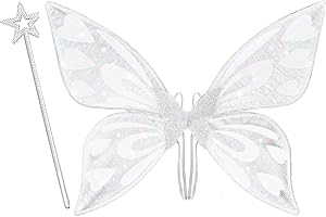 xinrongda Alas De Hada, Alas para Niñas Y Mujeres, Alas De Mariposa Y Varita De Hadas, Alas De ángel Brillantes, Juego De Disfraz De Hada para Carnaval O Fiestas Temáticas De Hadas (Blanco)