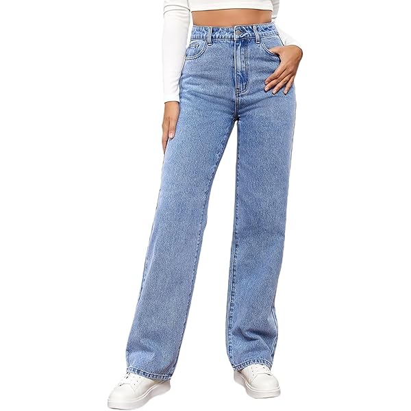 Jean Baggy Pour Femme - Taille Haute - Jambes Larges - Pantalon