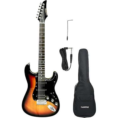 Kadence AstroMan Electric Guitar, 21 FRETS, ROSEWOOD FRETBOARD, H - S - S PICK UPS Sunburst combo with Bag and guitar cable